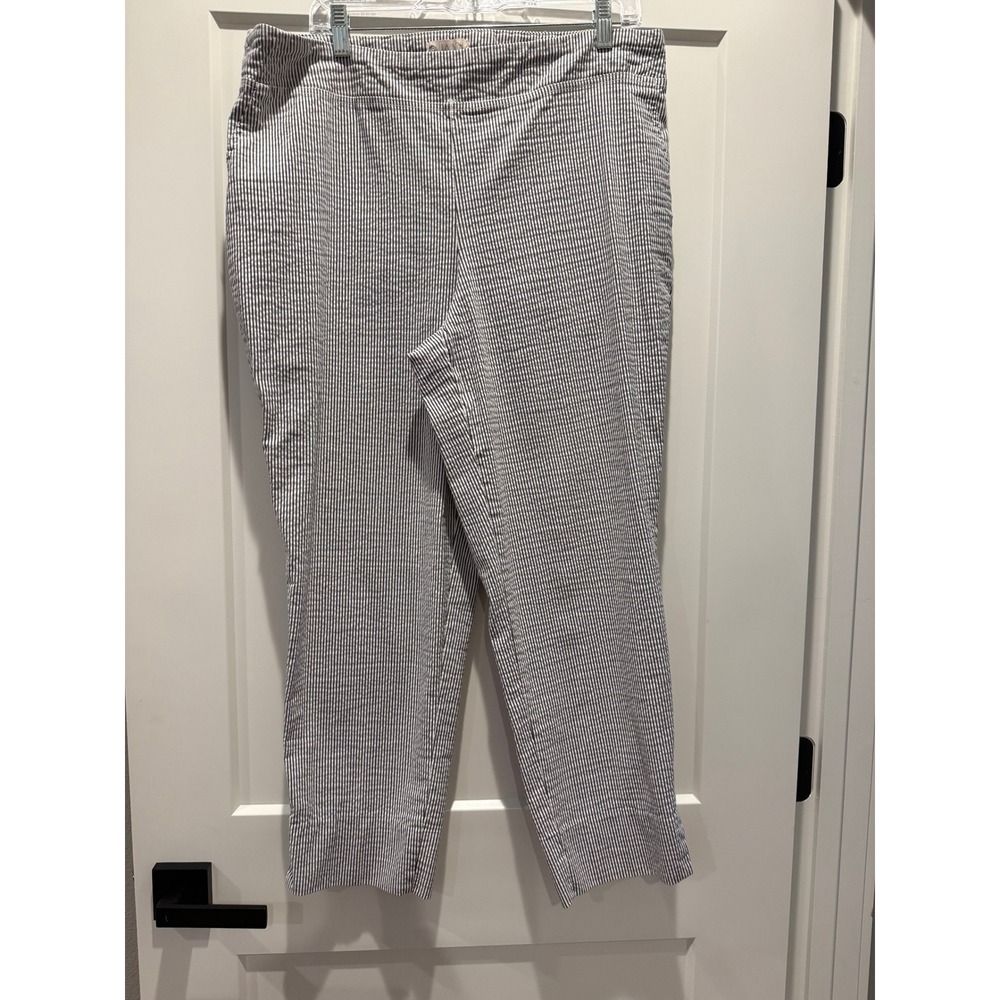 Lila Rose Women's 18W Blue White Seersucker Pull On Ankle Pants Plus Size